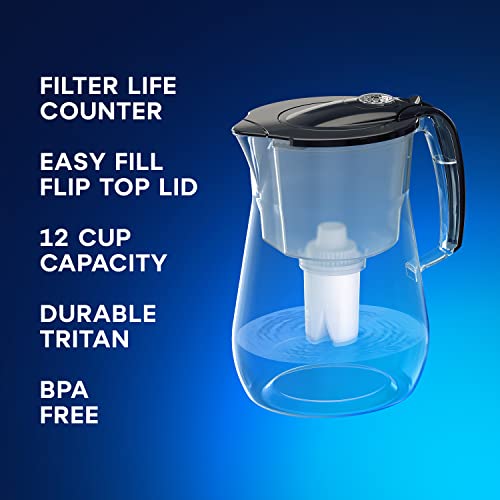 AQUAPHOR Water Filter Pitcher Opal 12 Cup - Long-Life 145 Gallons Filter, Perfect for Families, Optimal for Everyday Use