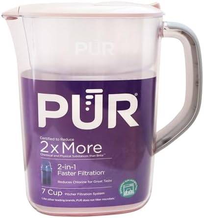 PUR 7-Cup Water Pitcher with 1 Genuine Filter - Fast Filtration, Great-Tasting Water, Dishwasher Safe, LockFit Cap Desig