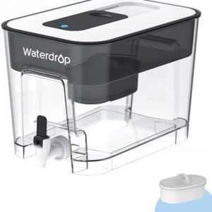 Waterdrop 40-Cup Filter Dispenser - BPA Free, 200-Gallon Capacity, Home & Office Use, Reduces Chlorine & PFOA/PFOS, Blac