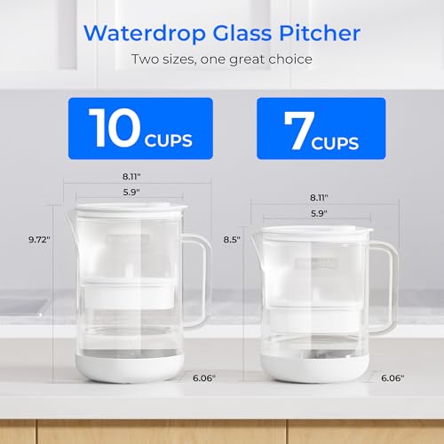 Waterdrop Large Glass Water Filter Pitcher - Eco-Friendly 10-Cup with Certified Filter - Reduces PFOA/PFOS, Chlorine & H