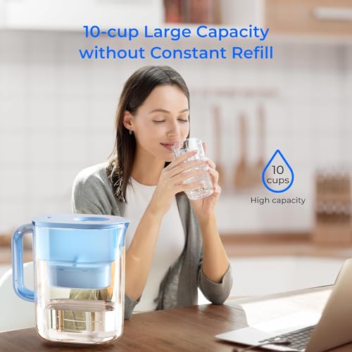 Waterdrop Water Filter Pitcher - 10-Cup Capacity, NSF Certified, Reduces PFOA/PFOS & Chlorine, Improves Coffee & Tea Tas