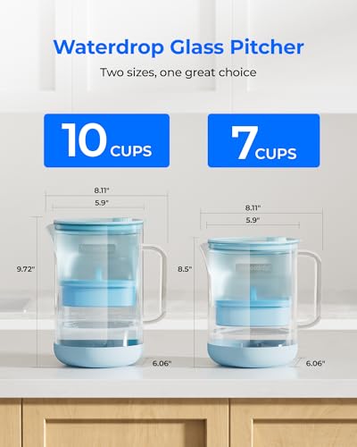 Waterdrop Large Glass Water Filter Pitcher - Eco-Friendly 10-Cup with Certified Filter - Reduces PFOA/PFOS, Chlorine & H