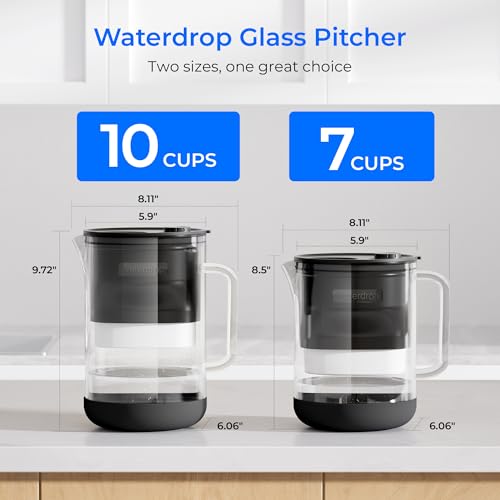 Waterdrop Large Glass Water Filter Pitcher - Eco-Friendly 10-Cup with Certified Filter - Reduces PFOA/PFOS, Chlorine & H