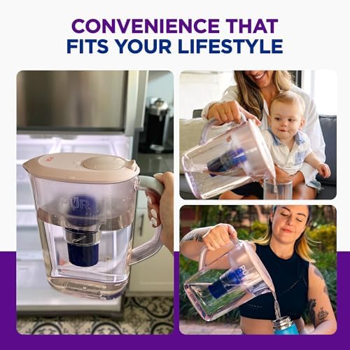 PUR 7-Cup Water Pitcher with 1 Genuine Filter - Fast Filtration, Great-Tasting Water, Dishwasher Safe, LockFit Cap Desig